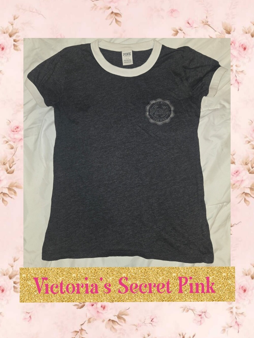 PINK Victoria's Secret Dark Gray Bling Tee